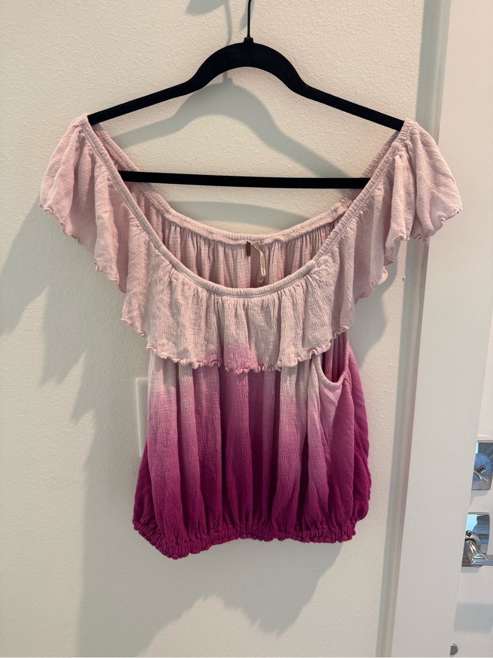 Free People Off-Shoulder Ombre Pink Ruffle Crop Top